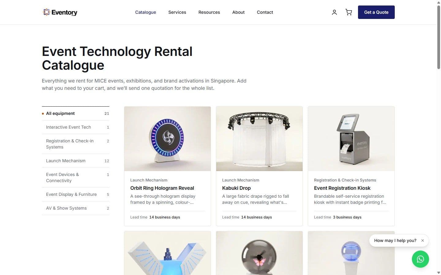 The catalogue: filter by category, add to one list.