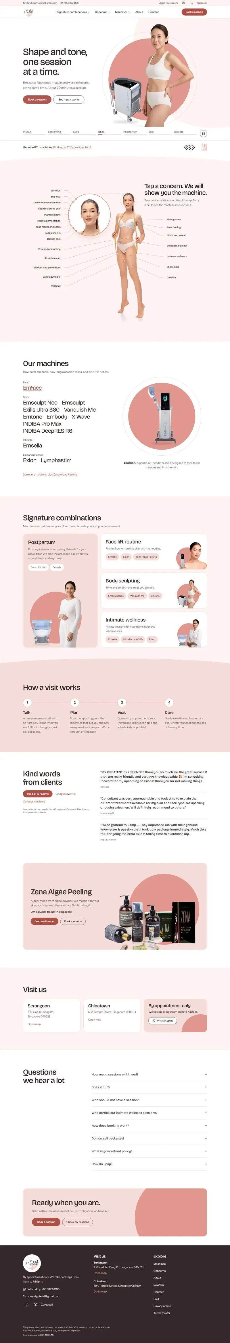 2Shy Beauty website, full page