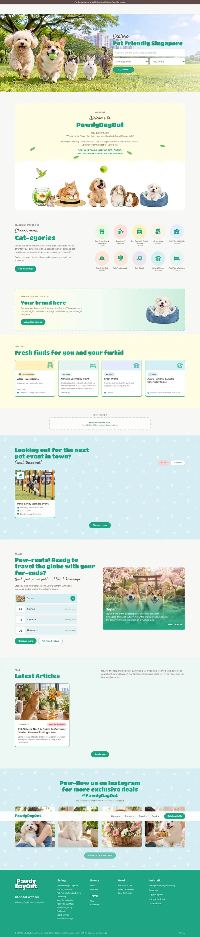 PawdyDayOut website, full page